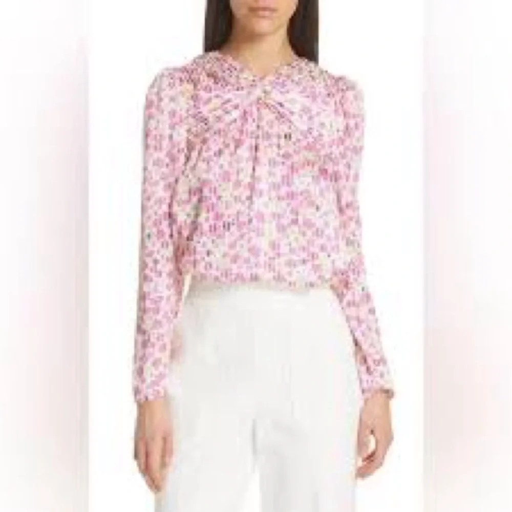 KATE SPADE Marker Floral Devote French Cream Top size XXL Puff Sleeve silky